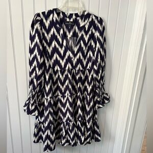 Pomander Place Navy & White Zigzag Tiered Women's Dress